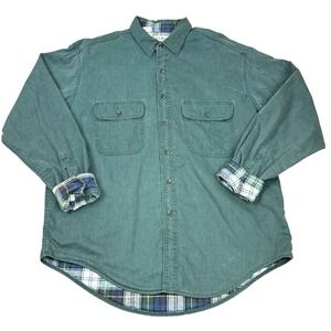 L.L. Bean Men's L Flannel Lined Chamois Shirt Jacket Green Plaid Made in Canada